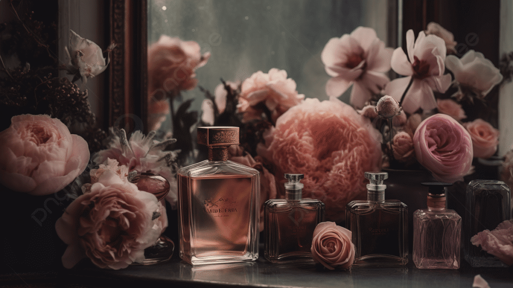 Elegant perfume bottle on marble surface with soft sunlight